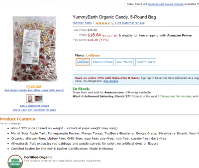 YummyEarth Organic Candy, 5-Pound Bag